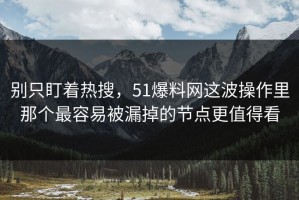 别只盯着热搜，51爆料网这波操作里那个最容易被漏掉的节点更值得看